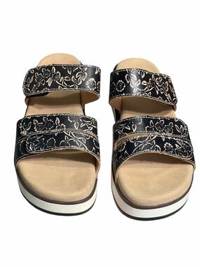Lartiste Women’s Black Floral Three-Strap Slide Sandals